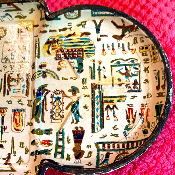 TRAY Japan Egyptian hieroglyphics Art papier-mâché material Small Vtg clay tray - Picture 2 of 6